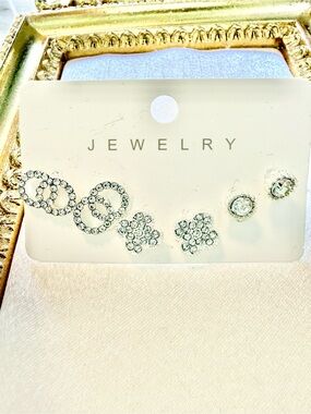 Rhinestone Multi-Style Stud Earring Set - Clear Crystal